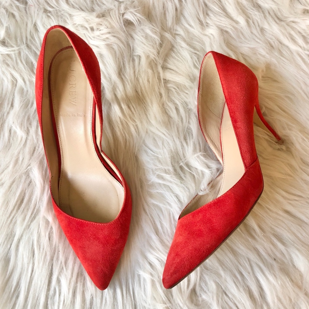 J. Crew | Tomato Red Suede Colette Heels | Made in Italy